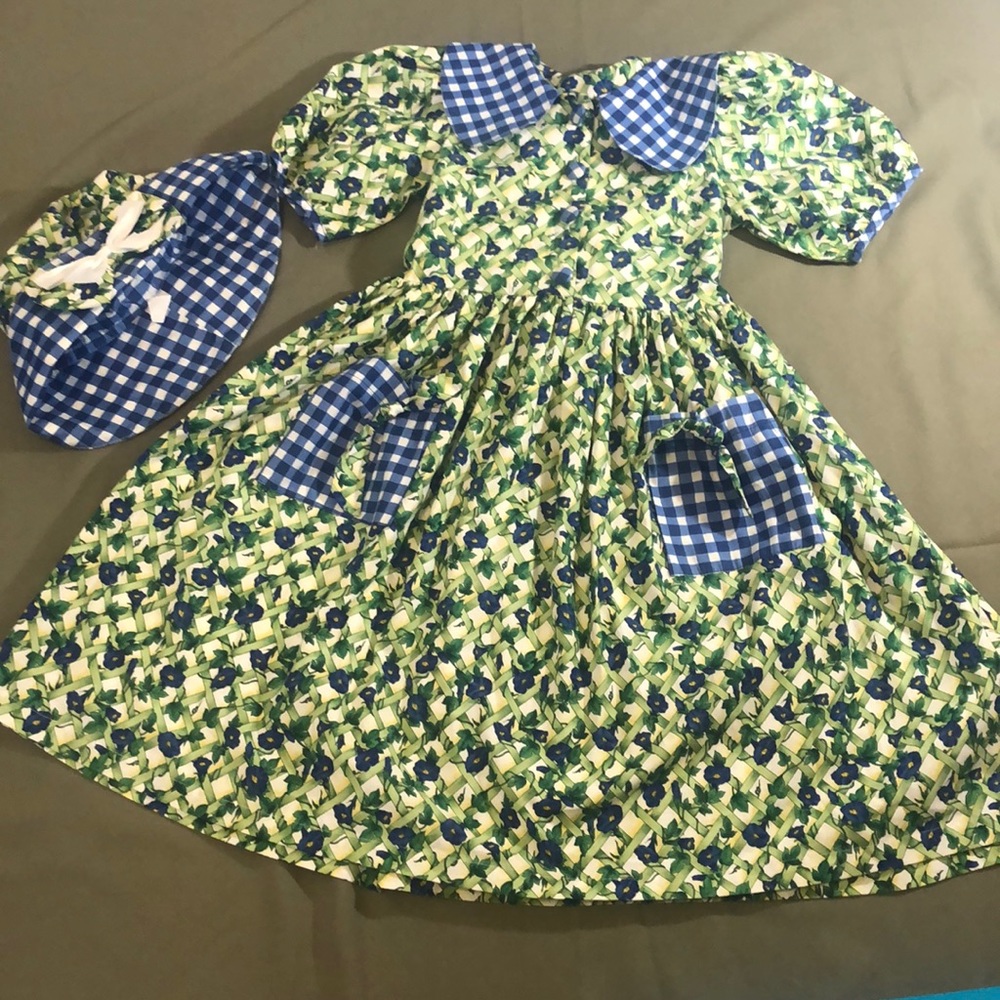 Cotton Collection DRESS w HAT and Pockets Girls size  8” Girls DRESS